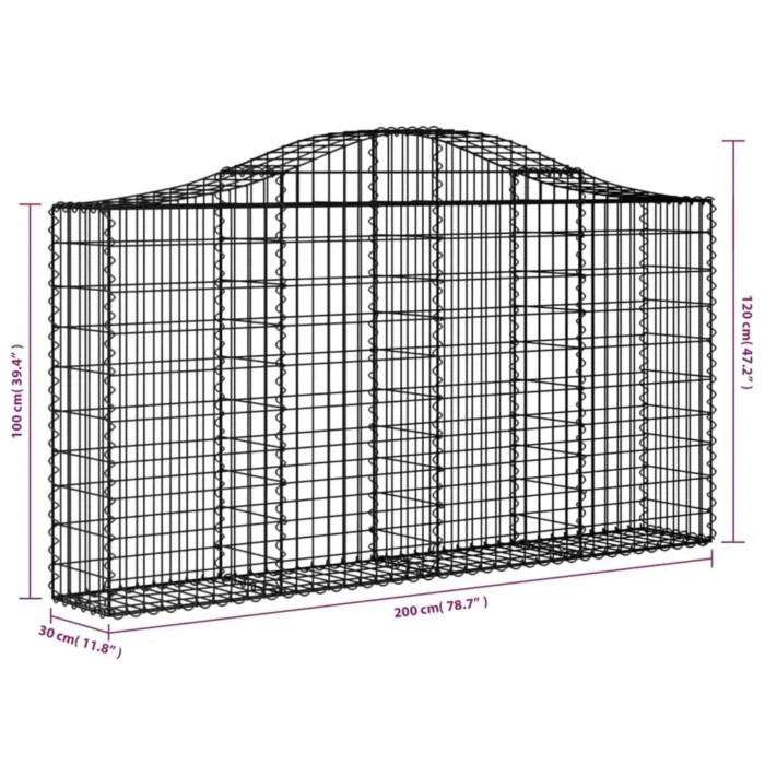 Arched Gabion Basket 78.7"x11.8"x39.4"/47.2" - Durable Galvanized Iron for Decorative Garden Barrier - Image 4
