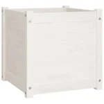 Elegant White Garden Planter - 19.7"x19.7"x19.7" Durable Solid Pine Wood Planter for All-Season Use