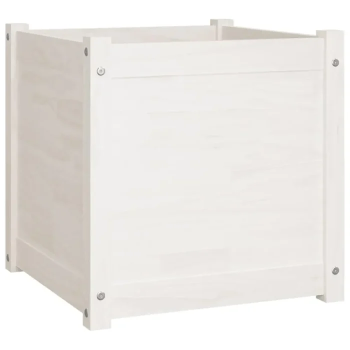 Elegant White Garden Planter - 19.7"x19.7"x19.7" Durable Solid Pine Wood Planter for All-Season Use - Image 1