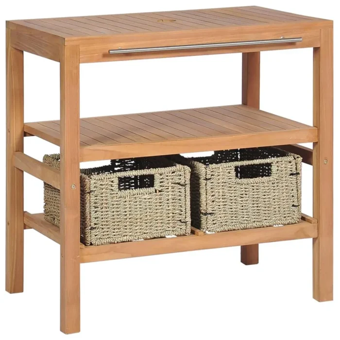 Solid Teak Bathroom Vanity Cabinet with 2 Baskets - 29.1" x 17.7" x 29.5" | Elegant & Durable - Image 1