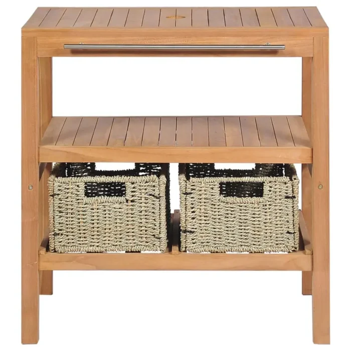 Solid Teak Bathroom Vanity Cabinet with 2 Baskets - 29.1" x 17.7" x 29.5" | Elegant & Durable - Image 2