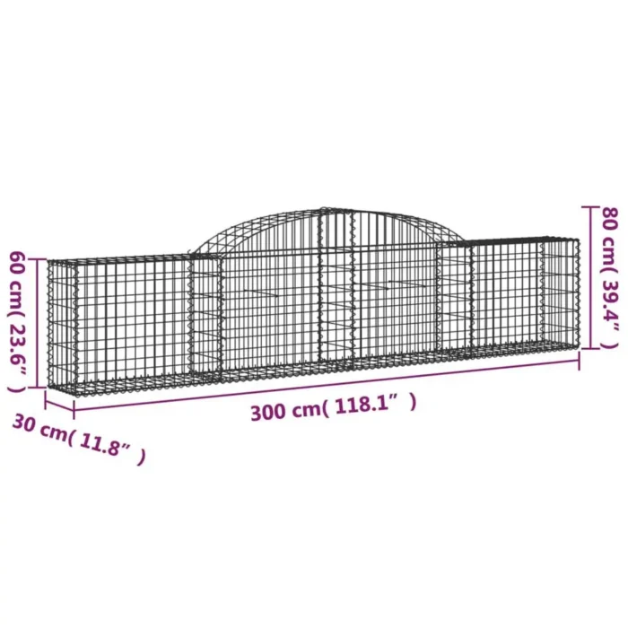 Durable Arched Gabion Basket - Stylish Garden Barriers 118.1"x11.8"x23.6"/31.5" Galvanized Iron - Image 4