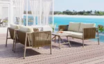 4-Piece Rope Sofa Set with Thick Cushions & Glass Table - All-Weather Patio Furniture for 4, Beige - Image 4