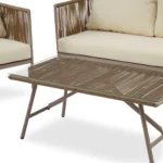 4-Piece Rope Sofa Set with Thick Cushions & Glass Table - All-Weather Patio Furniture for 4, Beige - Image 9