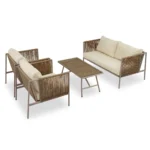 4-Piece Rope Sofa Set with Thick Cushions & Glass Table - All-Weather Patio Furniture for 4, Beige - Image 12