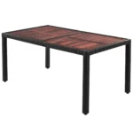 7-Piece Outdoor Patio Dining Set with Acacia Wood Tabletop & Stackable Wicker Chairs - Reddish-brown - Image 8