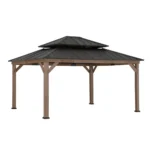 Durable & Stylish 13 ft. x 15 ft. Cedar Framed Gazebo with Brown Steel 2-tier Hip Roof - Perfect for Any Outdoor Space