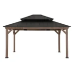 Durable & Stylish 13 ft. x 15 ft. Cedar Framed Gazebo with Brown Steel 2-tier Hip Roof - Perfect for Any Outdoor Space - Image 2
