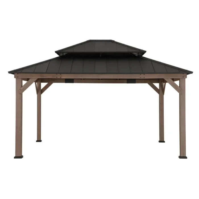 Durable & Stylish 13 ft. x 15 ft. Cedar Framed Gazebo with Brown Steel 2-tier Hip Roof - Perfect for Any Outdoor Space - Image 2