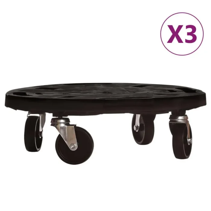 Heavy-Duty Plant Trolleys with Wheels - Set of 3, 15.7" Diameter, Black, 606.3 lb Capacity - Image 1