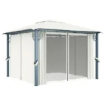 Elegant Cream Aluminum Gazebo with Curtains - 118.1"x118.1" - UV-Resistant, Durable & Easy to Assemble | Perfect for Outdoor Events