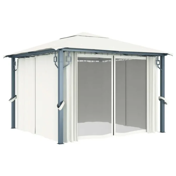 Elegant Cream Aluminum Gazebo with Curtains - 118.1"x118.1" - UV-Resistant, Durable & Easy to Assemble | Perfect for Outdoor Events - Image 1