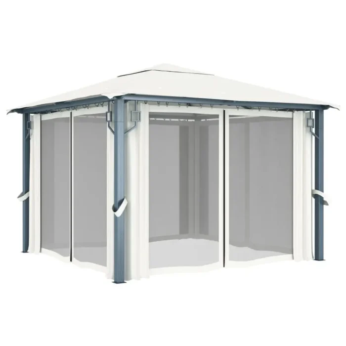 Elegant Cream Aluminum Gazebo with Curtains - 118.1"x118.1" - UV-Resistant, Durable & Easy to Assemble | Perfect for Outdoor Events - Image 2