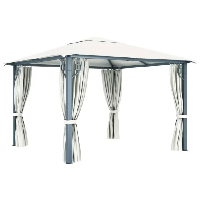 Elegant Cream Aluminum Gazebo with Curtains - 118.1"x118.1" - UV-Resistant, Durable & Easy to Assemble | Perfect for Outdoor Events - Image 3