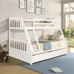 Solid Wood Twin Over Full Bunk Bed with Two Storage Drawers in White - Space-Saving, Elegant & Safe