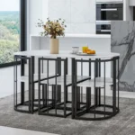 Modern 7-Piece Dining Table Set with Faux Marble - Compact 55-Inch Kitchen Table Set for 6, Black & White - Image 2