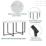 Modern 7-Piece Dining Table Set with Faux Marble - Compact 55-Inch Kitchen Table Set for 6, Black & White - Image 3