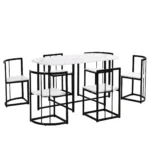 Modern 7-Piece Dining Table Set with Faux Marble - Compact 55-Inch Kitchen Table Set for 6, Black & White - Image 9