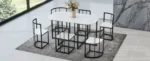 Modern 7-Piece Dining Table Set with Faux Marble - Compact 55-Inch Kitchen Table Set for 6, Black & White - Image 22