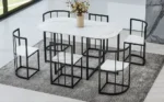 Modern 7-Piece Dining Table Set with Faux Marble - Compact 55-Inch Kitchen Table Set for 6, Black & White - Image 23
