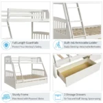 Solid Wood Twin Over Full Bunk Bed with Two Storage Drawers in White - Space-Saving, Elegant & Safe - Image 7