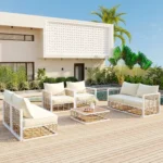 Modern Minimalist 7-Piece Metal Patio Sectional Sofa Set - All-Weather, Indoor/Outdoor Conversational Furniture, White - Image 2