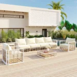 Modern Minimalist 7-Piece Metal Patio Sectional Sofa Set - All-Weather, Indoor/Outdoor Conversational Furniture, White - Image 3