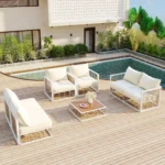 Modern Minimalist 7-Piece Metal Patio Sectional Sofa Set - All-Weather, Indoor/Outdoor Conversational Furniture, White - Image 4