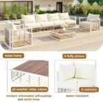 Modern Minimalist 7-Piece Metal Patio Sectional Sofa Set - All-Weather, Indoor/Outdoor Conversational Furniture, White - Image 8
