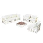 Modern Minimalist 7-Piece Metal Patio Sectional Sofa Set - All-Weather, Indoor/Outdoor Conversational Furniture, White - Image 11