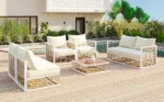 Modern Minimalist 7-Piece Metal Patio Sectional Sofa Set - All-Weather, Indoor/Outdoor Conversational Furniture, White - Image 22