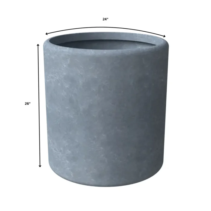 Elegant Poly Stone Cylindrical Planter - Aged Concrete, 24" Diameter, 26" High - Durable & Weather-Resistant Planter with Drainage Holes - Image 5