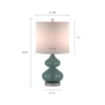 Ellipse Table Lamp Set Of 2 - Elegant Blue Glass Base with White Drum Shade - Image 21