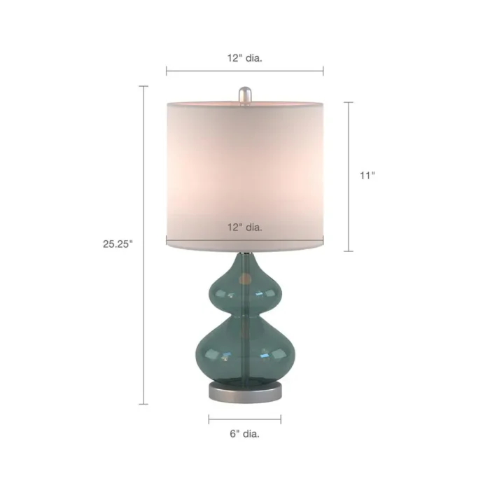 Ellipse Table Lamp Set Of 2 - Elegant Blue Glass Base with White Drum Shade - Image 21
