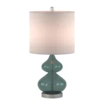 Ellipse Table Lamp Set Of 2 - Elegant Blue Glass Base with White Drum Shade - Image 22