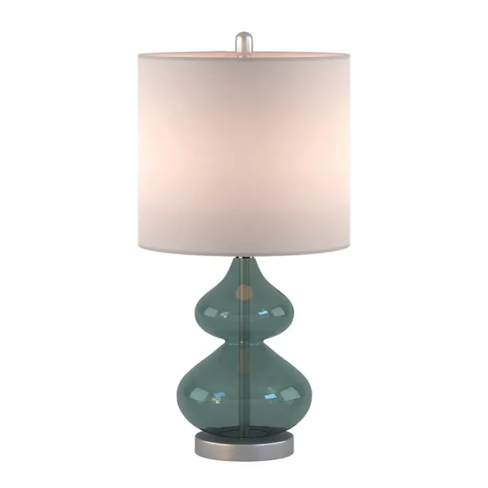 Ellipse Table Lamp Set Of 2 - Elegant Blue Glass Base with White Drum Shade - Image 22
