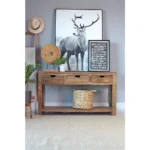 Esther 3-Drawer Storage Console Table in Natural Sheesham Rustic, Stylish, and Durable - Image 3