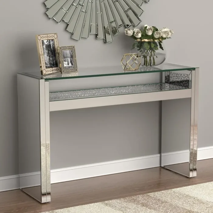 Edna 1-Shelf Silver Console Table - Contemporary Chic with Floating Glass Top - Image 1