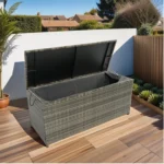 Outdoor Storage Box, 113 Gallon Wicker Patio Deck Box with Lid - Grey Wicker | Weatherproof & Stylish Storage Solution - Image 2