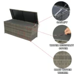 Outdoor Storage Box, 113 Gallon Wicker Patio Deck Box with Lid - Grey Wicker | Weatherproof & Stylish Storage Solution - Image 16