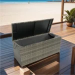 Outdoor Storage Box, 113 Gallon Wicker Patio Deck Box with Lid - Grey Wicker | Weatherproof & Stylish Storage Solution - Image 20