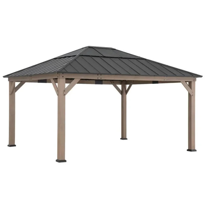 Sunjoy 13 ft. x 15 ft. Cedar Framed Gazebo with Brown Steel Roof - Premium Outdoor Shelter - Image 1