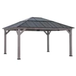 Sunjoy 13 ft. x 15 ft. Cedar Framed Gazebo with Durable Black Steel Roof - Ideal for Outdoor Living
