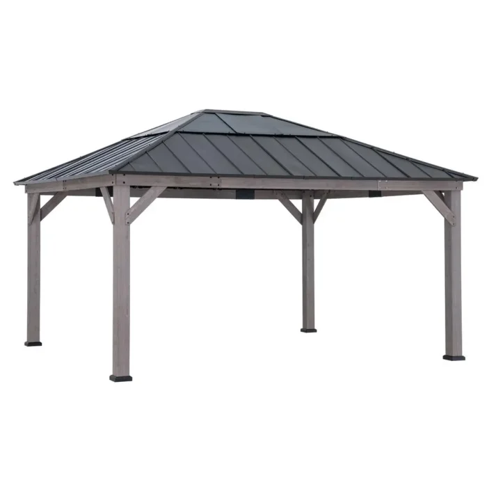 Sunjoy 13 ft. x 15 ft. Cedar Framed Gazebo with Durable Black Steel Roof - Ideal for Outdoor Living - Image 1