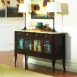 Marseille Sideboard with Marble Top Elegant Dining Storage with 4 Drawers & Glass Door Shelves