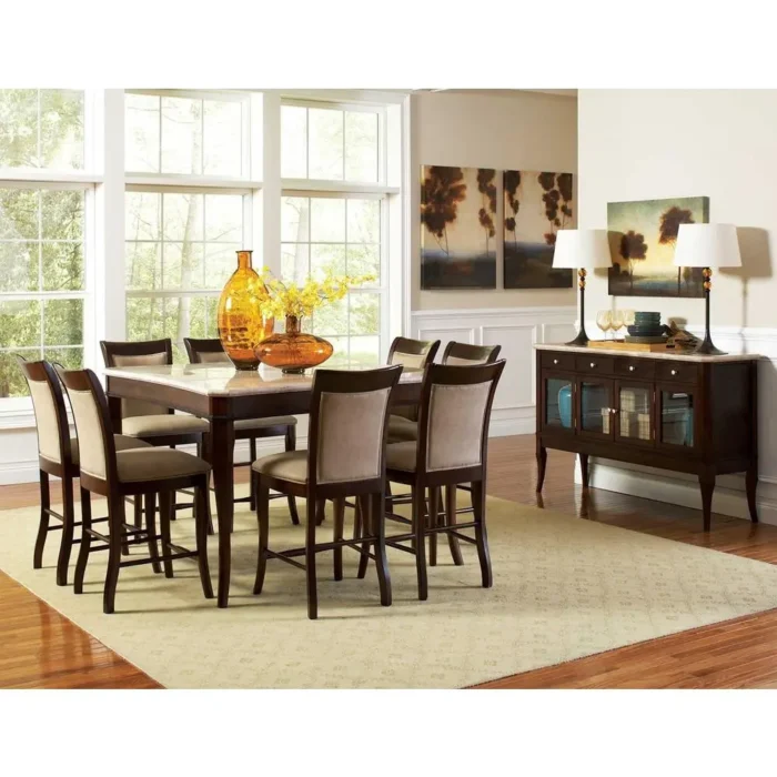 Marseille Sideboard with Marble Top Elegant Dining Storage with 4 Drawers & Glass Door Shelves - Image 2