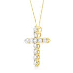 10K Yellow Gold Diamond Cross Pendant Necklace with Box Chain - 1.0 Cttw Round Brilliant Cut, 18" - Image 3