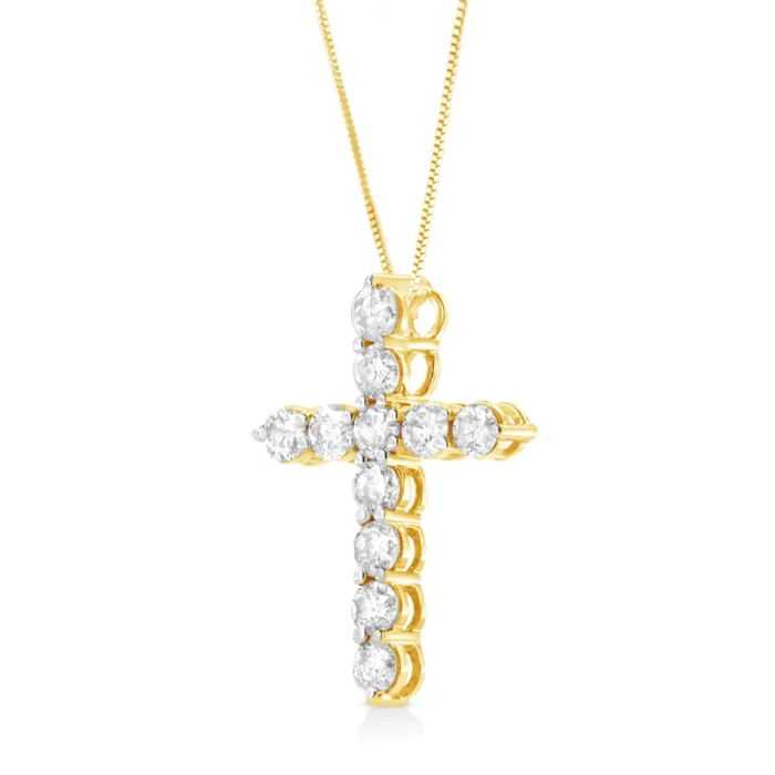10K Yellow Gold Diamond Cross Pendant Necklace with Box Chain - 1.0 Cttw Round Brilliant Cut, 18" - Image 3