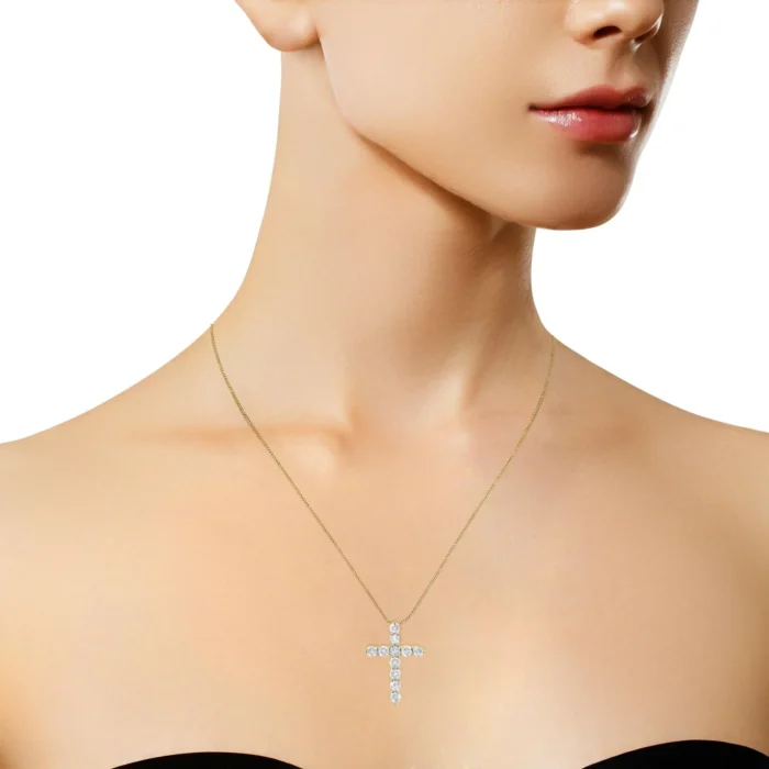 10K Yellow Gold Diamond Cross Pendant Necklace with Box Chain - 1.0 Cttw Round Brilliant Cut, 18" - Image 5