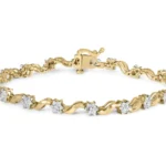 10k Yellow Gold Diamond Floral S-Link Bracelet - 1.00 Cttw Round-Cut, 7.50" - Elegant Timeless Jewelry